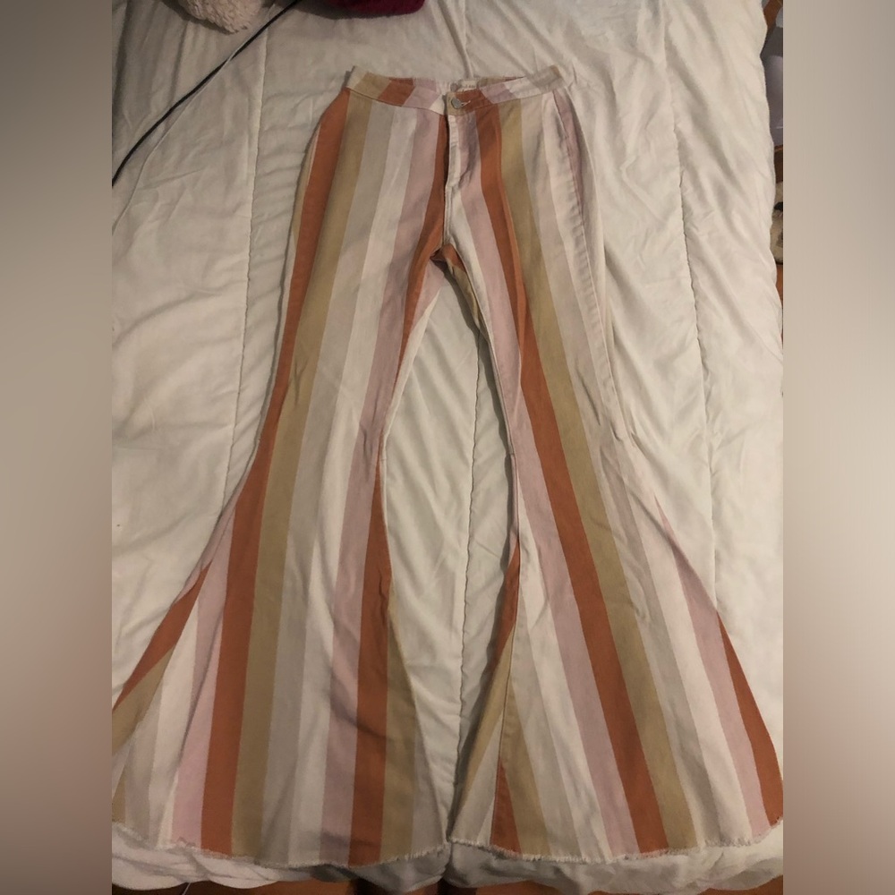 Striped bell bottom pants